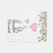 ピンクフラワーズフローラ象マザーベビー フリースブランケット (正面(横))