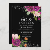 ピンクフラワーズブラックバックバースデーパーティー60th 招待状 (正面/裏面)
