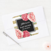 ピンクフラワーズブラック金ゴールドベビーシャワーメッセージカード スクエアシール (封筒)