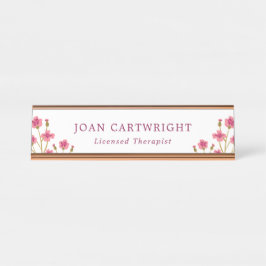 ピンクフラワーズブルゴーニュ文字 デスクネームプレート