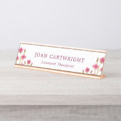 ピンクフラワーズブルゴーニュ文字 デスクネームプレート (正面)