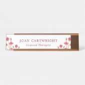 ピンクフラワーズブルゴーニュ文字 デスクネームプレート (正面)