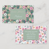 ピンクフラワーズボタニカルグリーンデザイン 名刺 (正面/裏面)