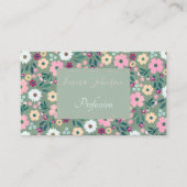 ピンクフラワーズボタニカルグリーンデザイン 名刺 (正面)