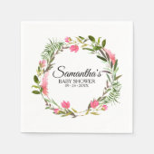 ピンクフラワーズボホフローラリースベビーシャワー スタンダードカクテルナプキン (正面)