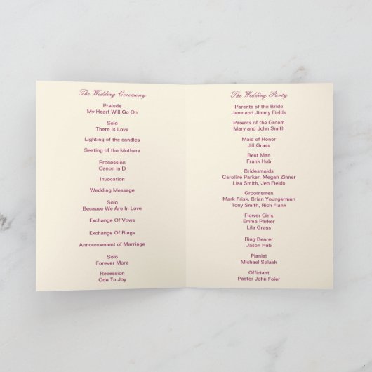 ピンクフラワーズメイソンジャースプログラムカード プログラム (内部)