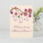 ピンクフラワーズメイソンジャースメイド・オブ・オーナー(花嫁付き添い人)カード 招待状 (スタンド正面)