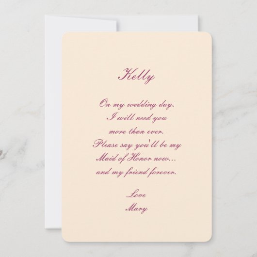 ピンクフラワーズメイソンジャースメイド・オブ・オーナー（花嫁付き添い人）カード 招待状 (裏面)