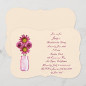ピンクフラワーズメイソンジャーバチェロレッテ招待状 招待状 (正面/裏面)