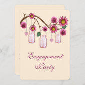 ピンクフラワーズメイソンジャー婚約パーティ招待状 招待状 (正面/裏面)