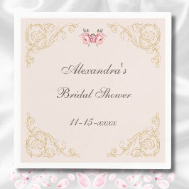 ピンクフラワーズロココヴィンテージ牡丹ブライダルシャワー スタンダードカクテルナプキン