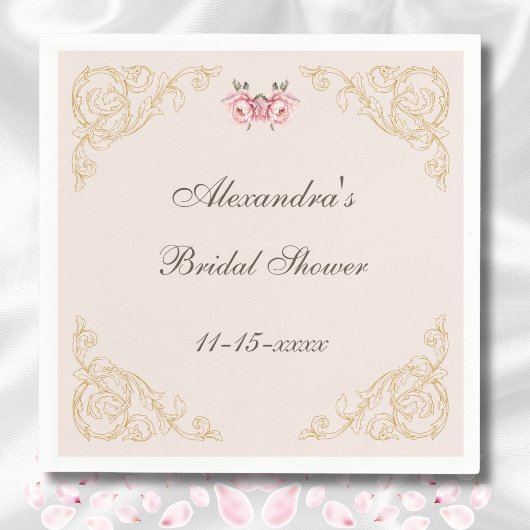 ピンクフラワーズロココヴィンテージ牡丹ブライダルシャワー スタンダードカクテルナプキン