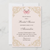 ピンクフラワーズロココヴィンテージ牡丹ブライダルシャワー 招待状 (正面)