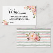 ピンクフラワーズワインラッフルチケットブライダルシャワーカード プレイスカード (正面/裏面)
