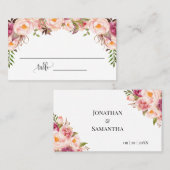 ピンクフラワーズ結婚ブライダルシャワーズフラット プレイスカード (正面/裏面)