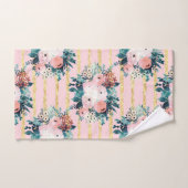 ピンクフラワーズ絵を描ストライプ金ゴールドガーリーデザイン バスタオルセット (ハンドタオル)