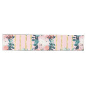 ピンクフラワーズ絵を描ストライプ金ゴールドガーリーデザイン ミディアムテーブルランナー (横)