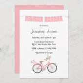 ピンクフラワーズ自転車ブライダルシャワーの招待 招待状 (正面/裏面)