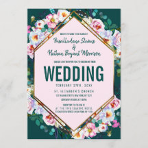 ピンクフラワーズ金ゴールドトリムエメラルドジェイ結婚ドズ