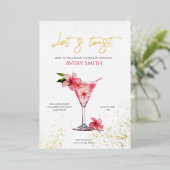 ピンクフラワーズ&カクテルブライダルシャワーフォイル招待状 箔招待状 (立ち正面)