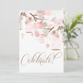 ピンクフラワーズ&バードケージ誕生日招待状 招待状 (スタンド正面)