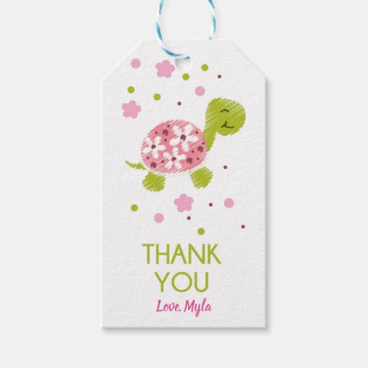 ピンクフラワータートルギフトラベル ギフトタグ (正面)