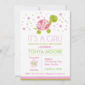 ピンクフラワータートルベビーシャワー招待状 招待状 (正面)