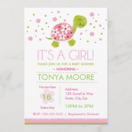 ピンクフラワータートルベビーシャワー招待状 招待状