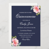 ピンクフラワーネイビーブルーキンセアニェラ招待状 招待状 (正面/裏面)