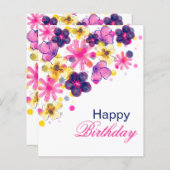 ピンクフラワーハッピーバースデーカードフローラアート (正面/裏面)