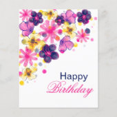 ピンクフラワーハッピーバースデーカードフローラアート (裏面)