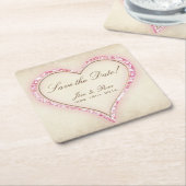 ピンクフラワーハート保存日 スクエアペーパーコースター (アングル)