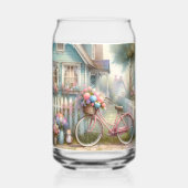 ピンクフラワーバイクアットブルーコテージゲート ガラス缶 (正面)