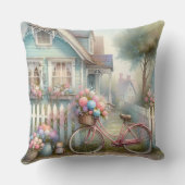 ピンクフラワーバイクアットブルーコテージゲート クッション (裏面)