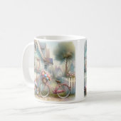 ピンクフラワーバイクアットブルーコテージゲート コーヒーマグカップ (正面左)