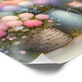 ピンクフラワーバイクアットブルーコテージゲート ポスター (コーナー)