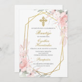 ピンクフラワーバプテスマスペインの招待状 招待状 (正面/裏面)