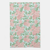 ピンクフラワーバラガーデンブーケパターン キッチンタオル (縦)