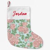 ピンクフラワーバラガーデンブーケパターン スモールクリスマスストッキング (正面)