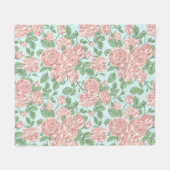 ピンクフラワーバラガーデンブーケパターン フリースブランケット (正面(横))