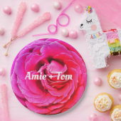 ピンクフラワーバラ結婚ズのカスタム紙プレート ペーパープレート (パーティー)