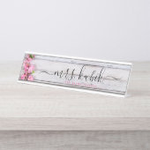 ピンクフラワーバラ金ゴールド先生デスク名プレート デスクネームプレート (正面)