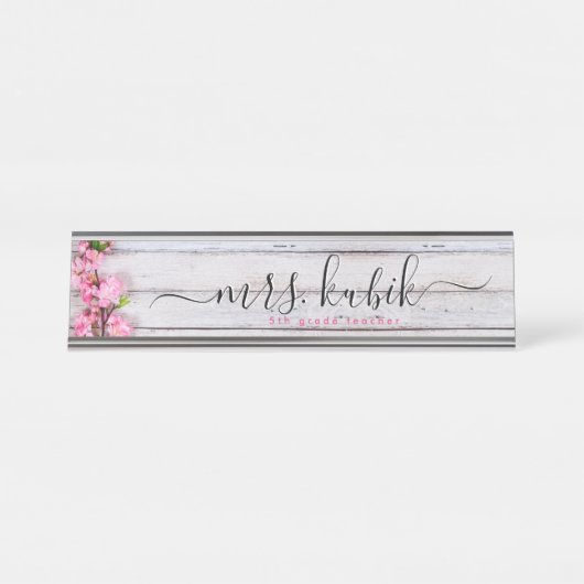 ピンクフラワーバラ金ゴールド先生デスク名プレート デスクネームプレート (正面)