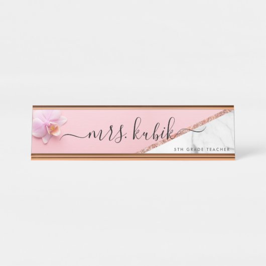 ピンクフラワーパーソナライズされた先生デスク名プレート デスクネームプレート (正面)