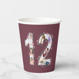 ピンクフラワービッグ12誕生日ガールフォトコラージュ 紙コップ