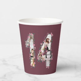 ピンクフラワービッグ14誕生日ガールフォトコラージュ 紙コップ