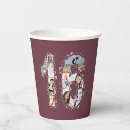 ピンクフラワービッグ16誕生日ガールフォトコラージュ 紙コップ