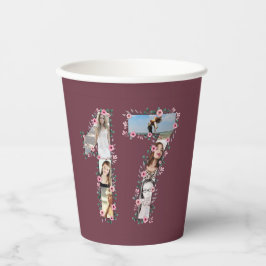 ピンクフラワービッグ17誕生日ガールフォトコラージュ 紙コップ