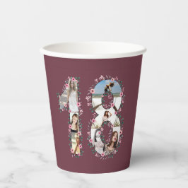 ピンクフラワービッグ18誕生日ガールフォトコラージュ 紙コップ