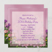 ピンクフラワーフィールド任意の数の誕生日テンプレート 招待状 (正面/裏面)